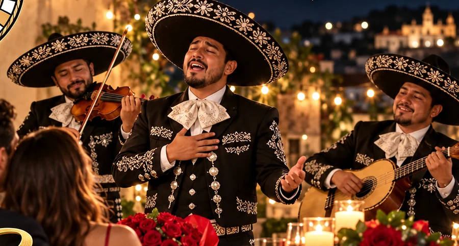 Mariachi interpretando música durante una serenata especial